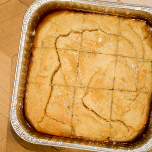 overhead of pancake bars in a baking pan.
