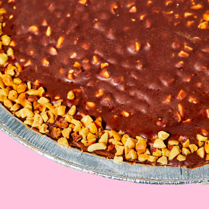 Macro shot of the top of the Chocolate Peanut Butter Crunch Pie 