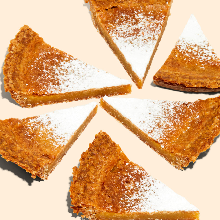 overhead of 6 milk bar pie slices.