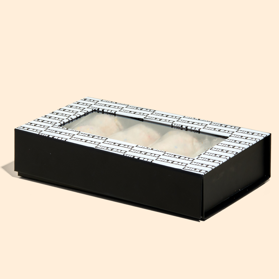 The birthday cake truffle dozen box with lid closed.