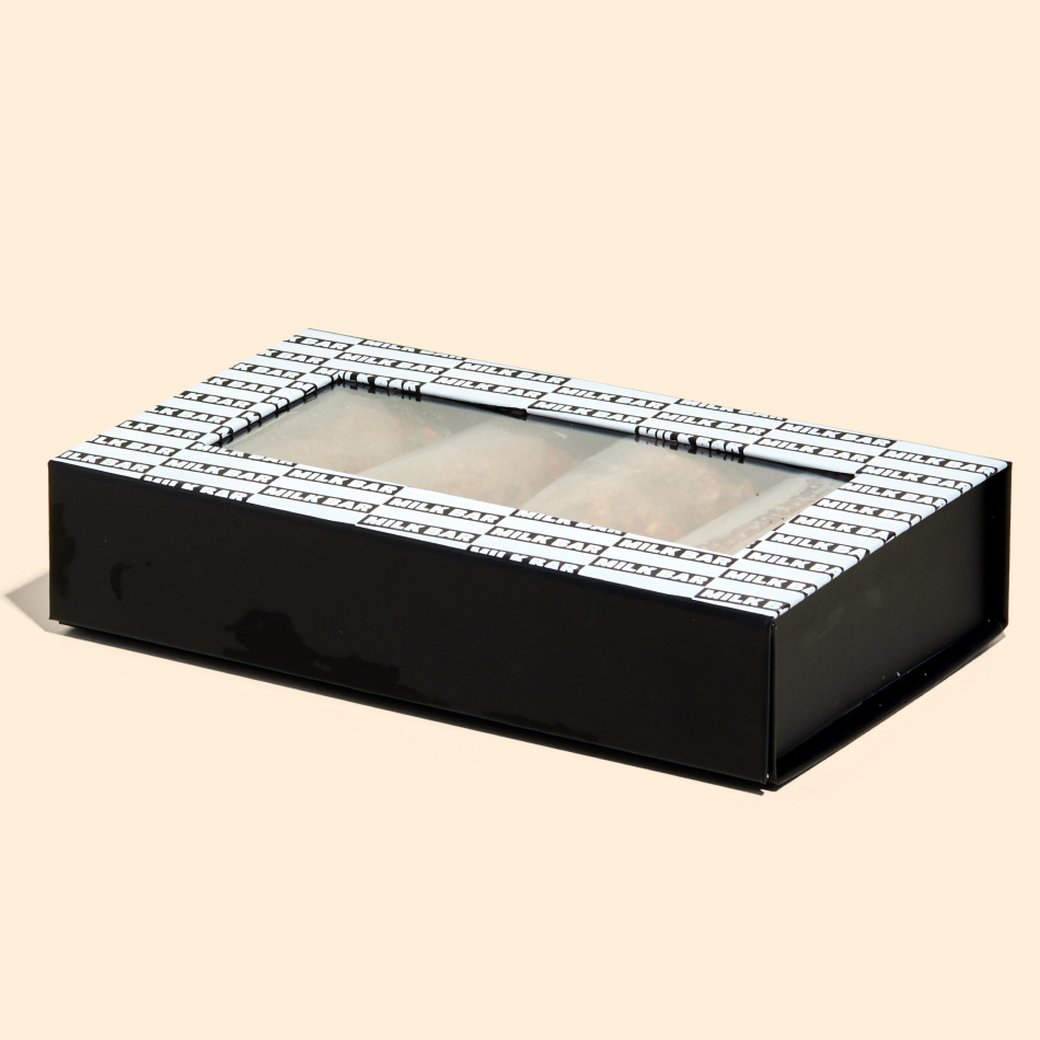 chocolate birthday cake truffle dozen box with lid closed.