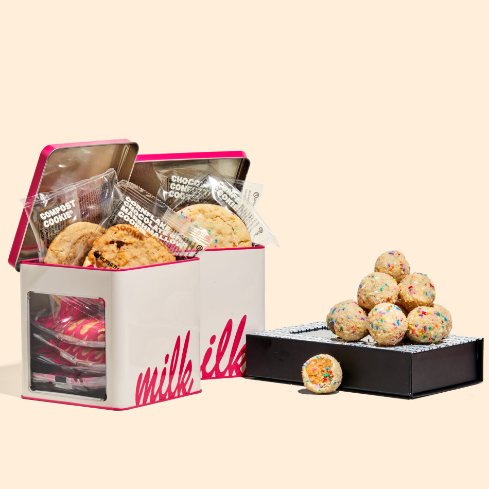 2 Assorted Cookie Tins with Birthday Truffle Dozen Box