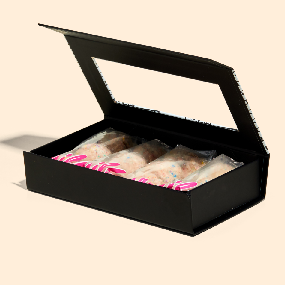 B'day truffle dozen box with the lid open.