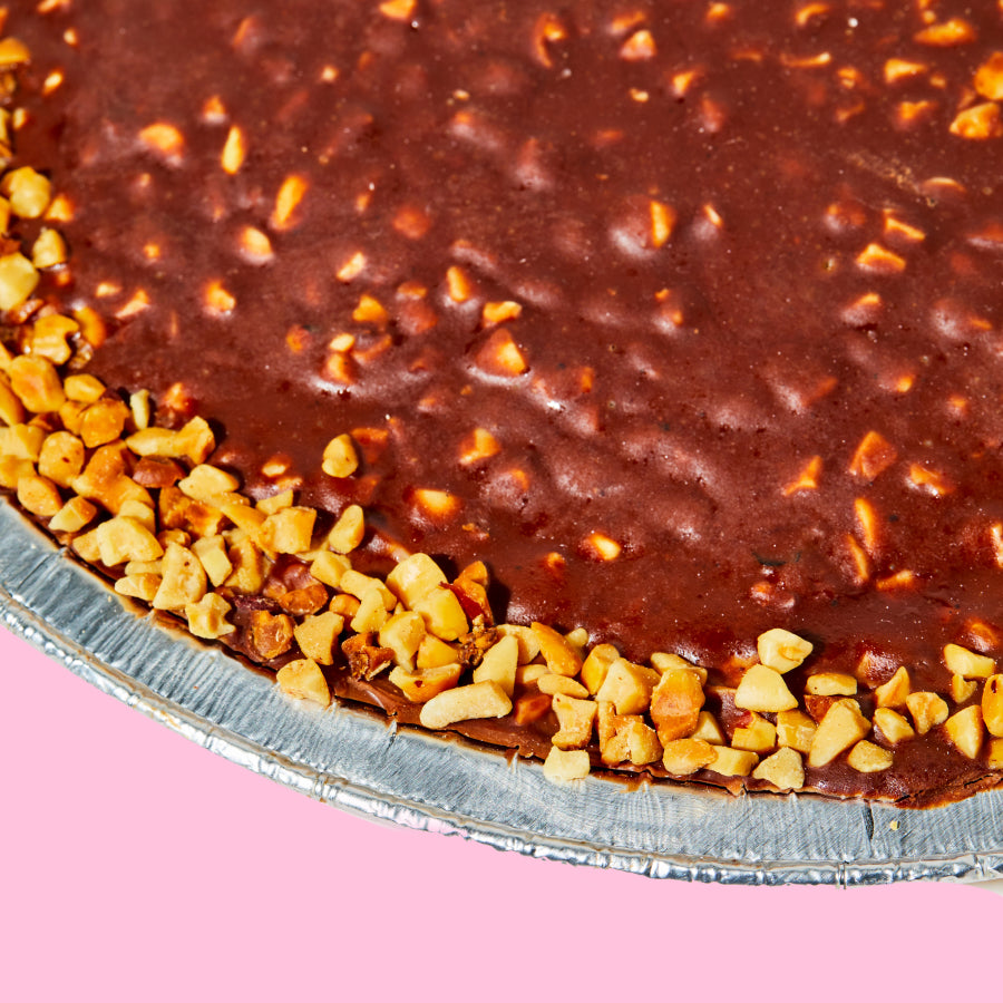 Macro shot of the top of the Chocolate Peanut Butter Crunch Pie 
