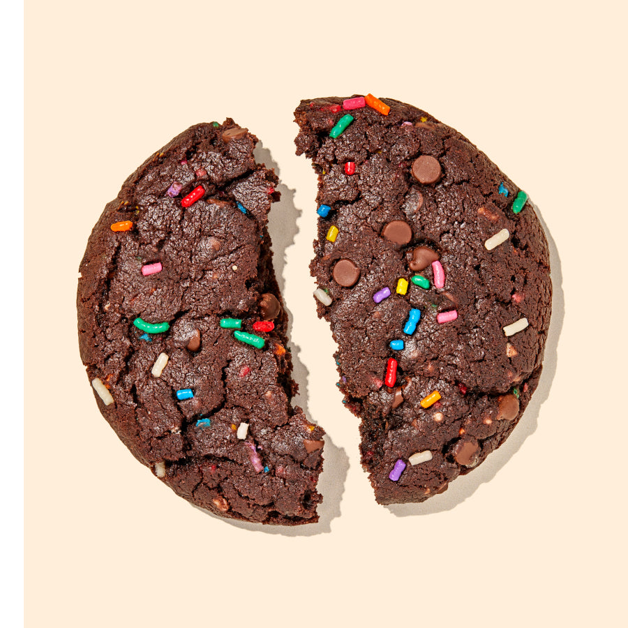 Chocolate Confetti Cookie Split In Half Overhead 