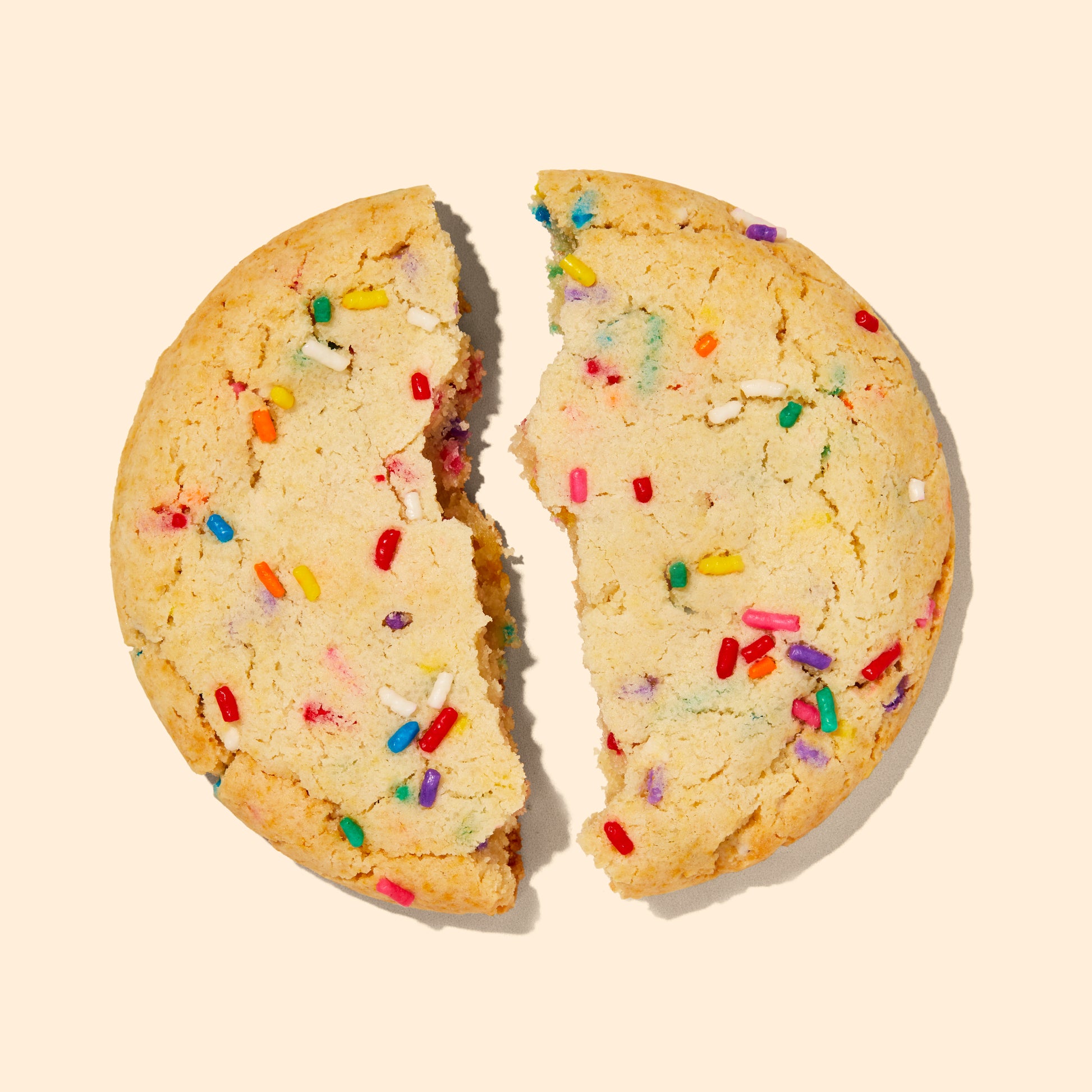 overhead view of the confetti cookie split down the middle.