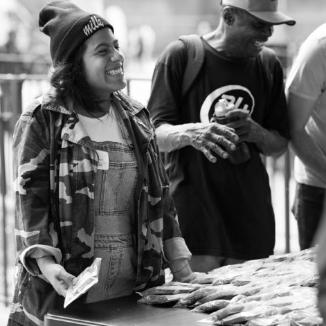 A Milk Bar employee at a volunteer event.