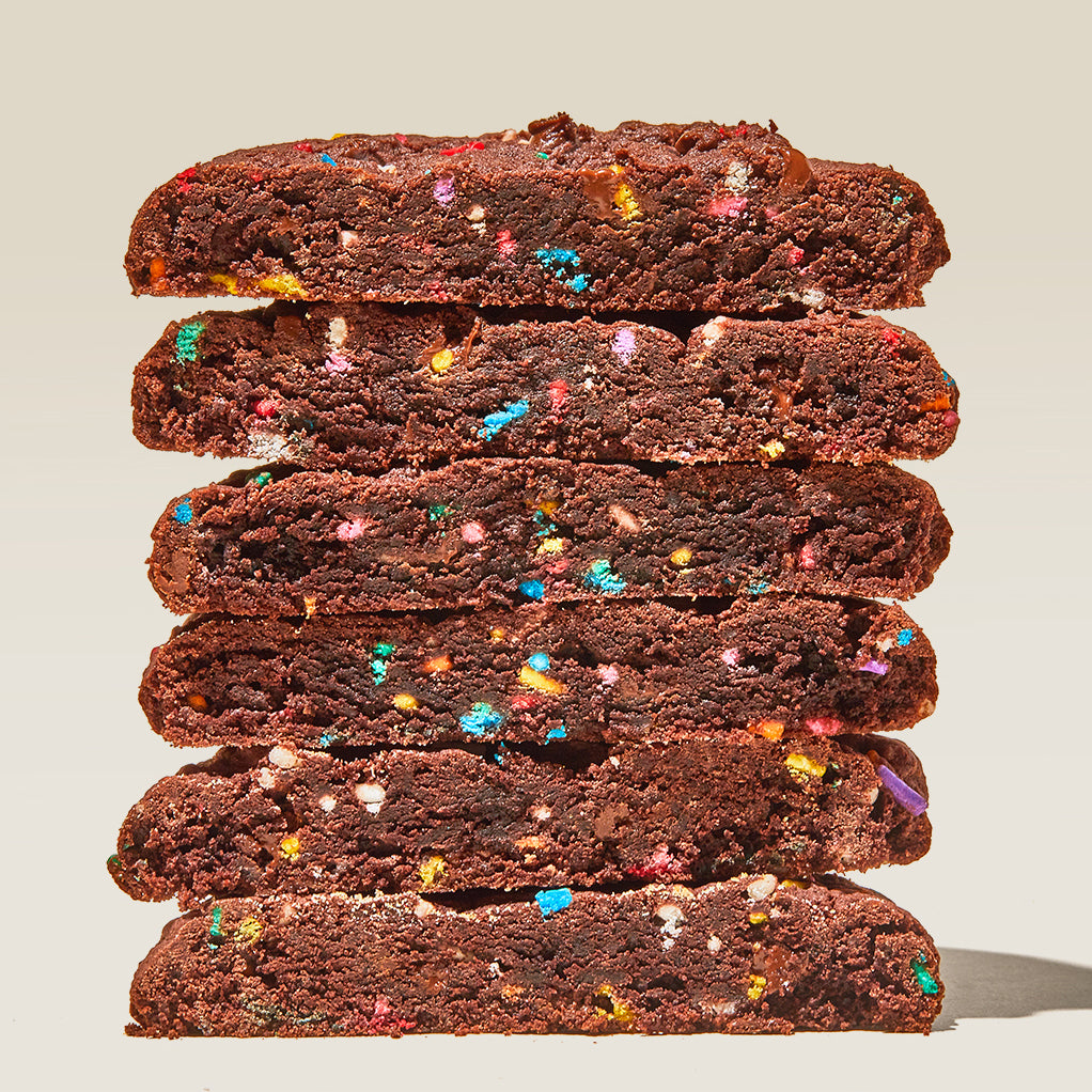 Chocolate Confetti Cookie Stack Sliced in Half