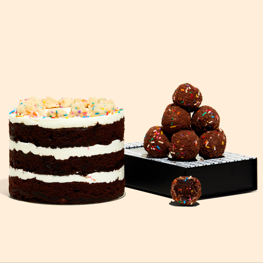 6-inch Chocolate Birthday Cake with Chocolate B'Day Truffle Dozen Box