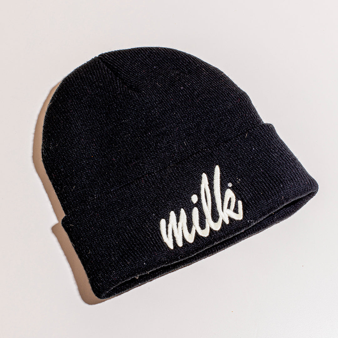 Milk Bar Beanie Black with Cream Logo